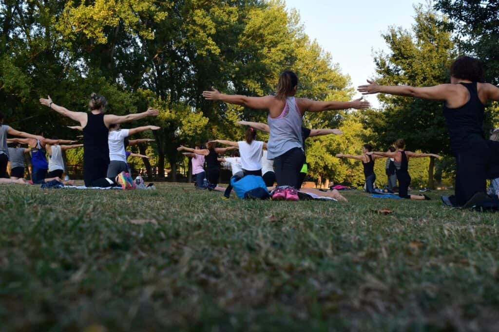 A group class at the park