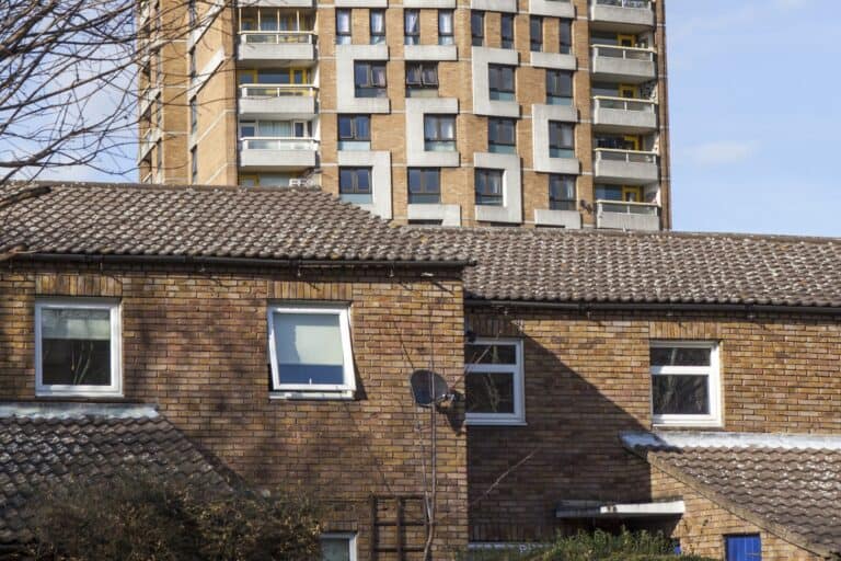 Residential neighbourhood: townhouses and block of flats in the concept of 'best affordable housing options in Hendon'.