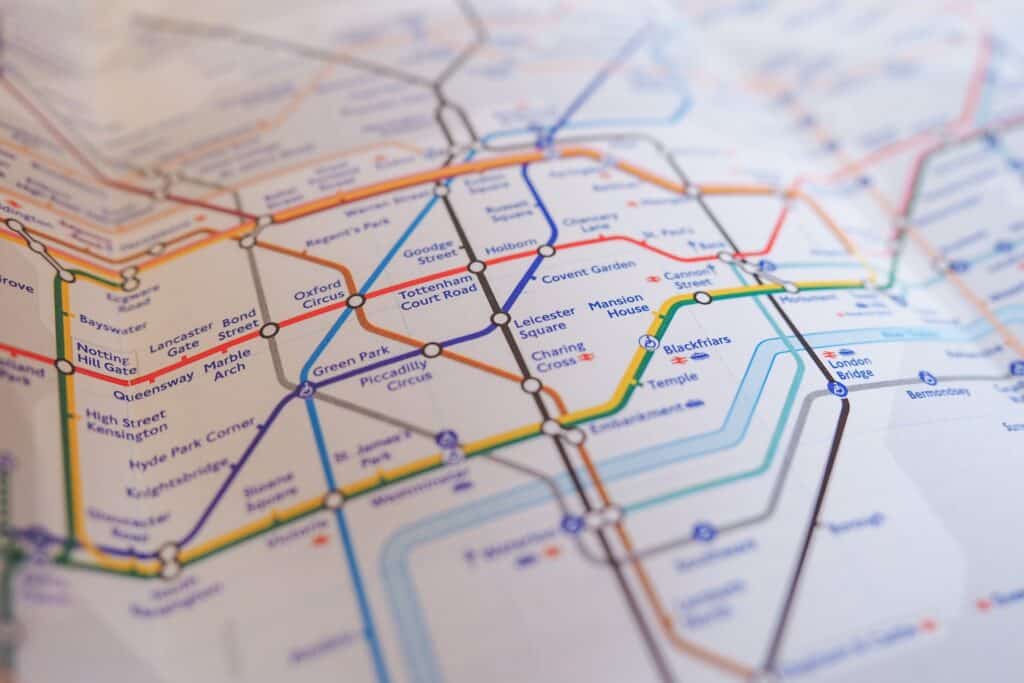 Closeup of a tube map of London